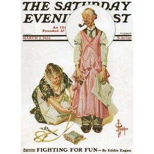Saturday Evening Post Card 7"x5" of Front Cover March 5, 1932 Fighting For Fun
